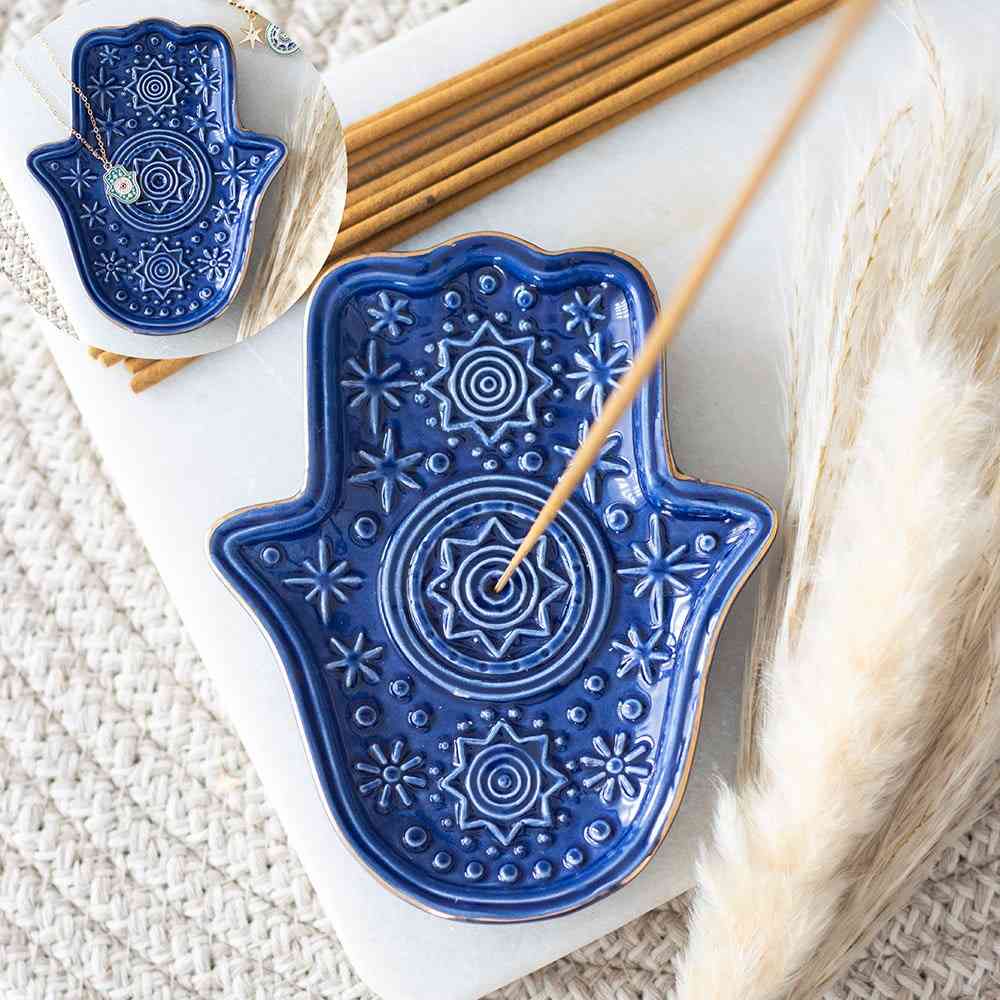 Something Different - Dark Blue Hand of Hamsa and trinket dish Weihrauchhalter - Blau